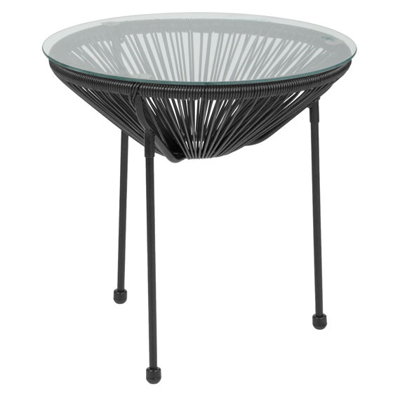 Valencia Oval Comfort Series Take Ten Black Rattan Table with Glass Top TLH-094T-BLACK-GG