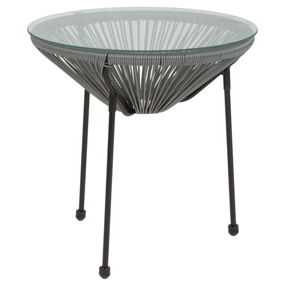 Valencia Oval Comfort Series Take Ten Grey Rattan Table with Glass Top TLH-094T-GREY-GG