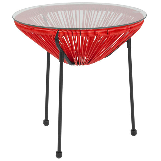 Valencia Oval Comfort Series Take Ten Red Rattan Table with Glass Top TLH-094T-RED-GG