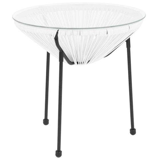 Valencia Oval Comfort Series Take Ten White Rattan Table with Glass Top TLH-094T-WHITE-GG