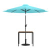 Lark 3 Piece Outdoor Patio Table Set - 35" Square Synthetic Teak Patio Table with Teal Umbrella and Base XU-DG-UH8100-UB19BTL-GG