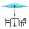 Lark 5 Piece Outdoor Patio Dining Table Set - 2 Synthetic Teak Stackable Chairs, 36" Square Table, Teal Umbrella & Base XU-DG-810060062-UB19BTL-GG