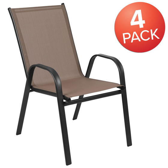 4 Pack Brazos Series Brown Outdoor Stack Chair with Flex Comfort Material and Metal Frame 4-JJ-303C-B-GG