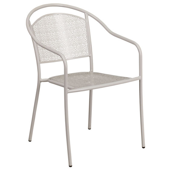 Oia Commercial Grade Light Gray Indoor-Outdoor Steel Patio Arm Chair with Round Back CO-3-SIL-GG